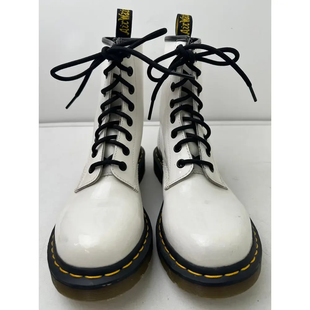 Dr. Martens 1460 White Patent Leather 8-Eye Combat Boots Women's Sz 7